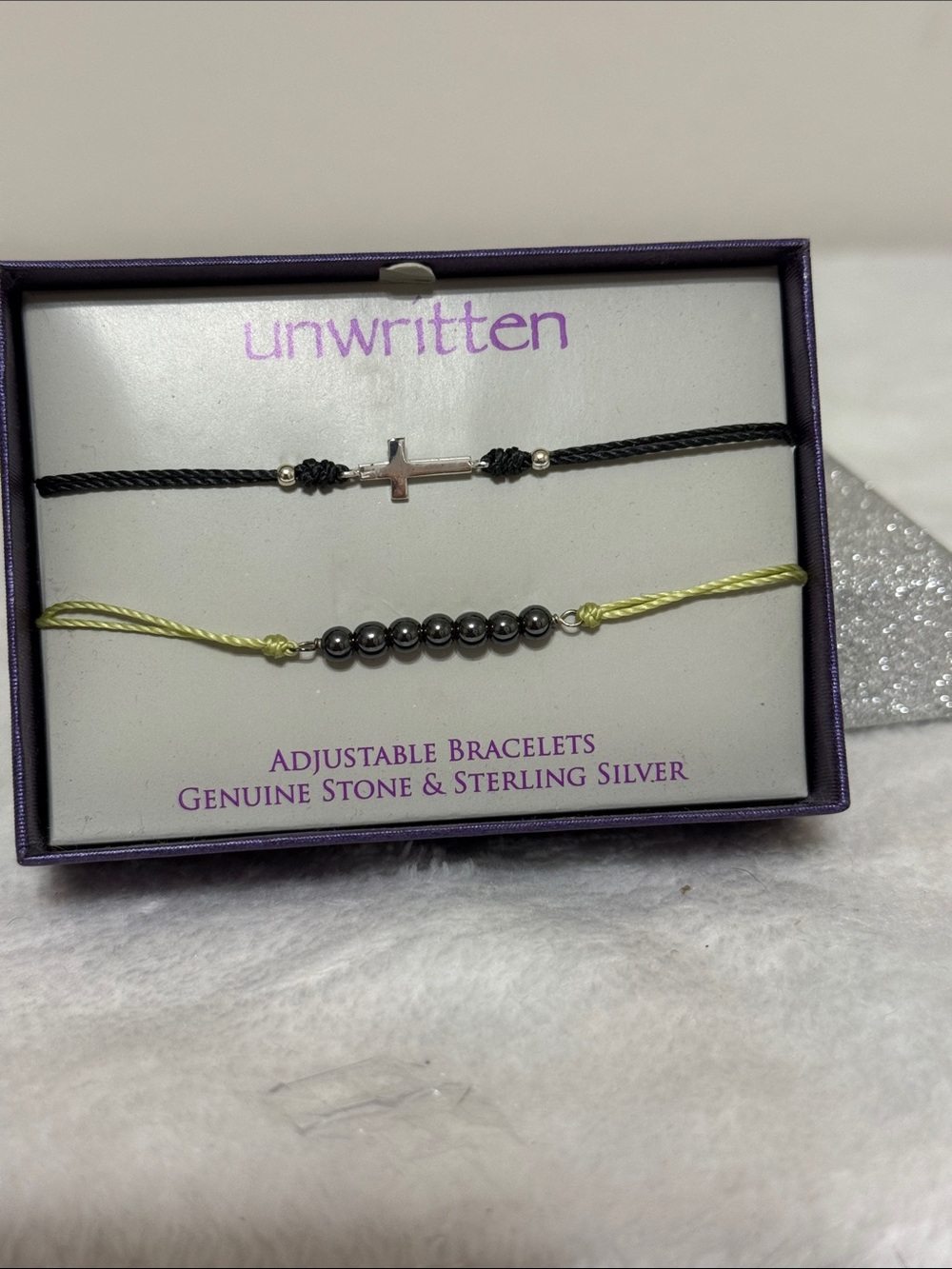 unwritten Two-Pack Adjustable Bracelet Set in Black & Lime